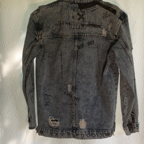 Women's Distressed Denim Jacket - Blue and Black - Picture 5 of 9